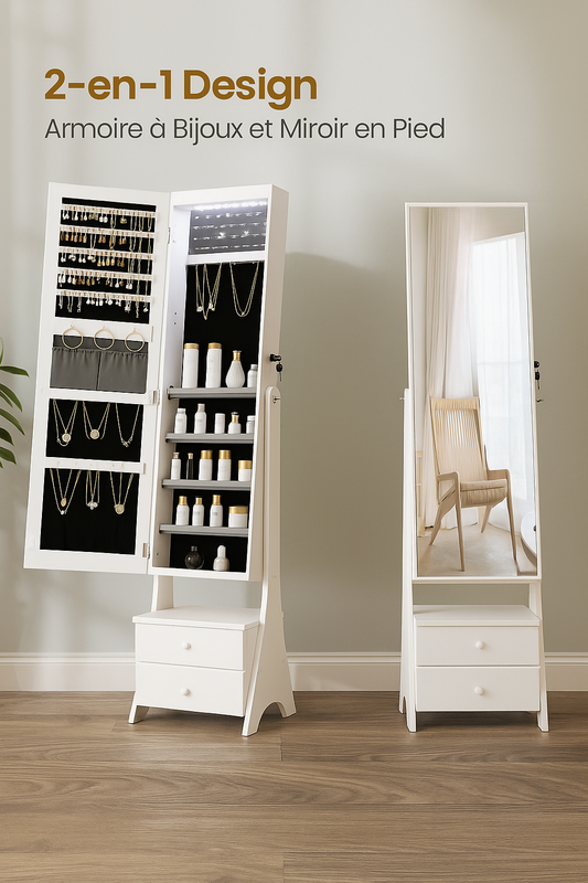 Armoire Bijoux LED avec Miroir Plein Pied