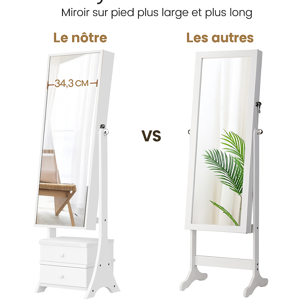 Armoire Bijoux LED avec Miroir Plein Pied
