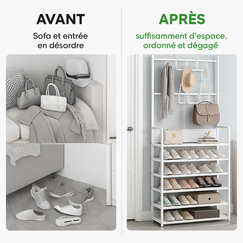 3-en-1 avec étagère chaussures 5 niveaux