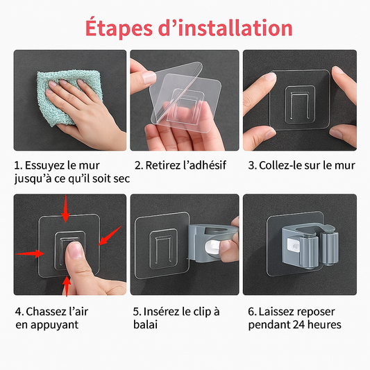 Support Balai Mural Auto-Adhésif – Sans Perçage