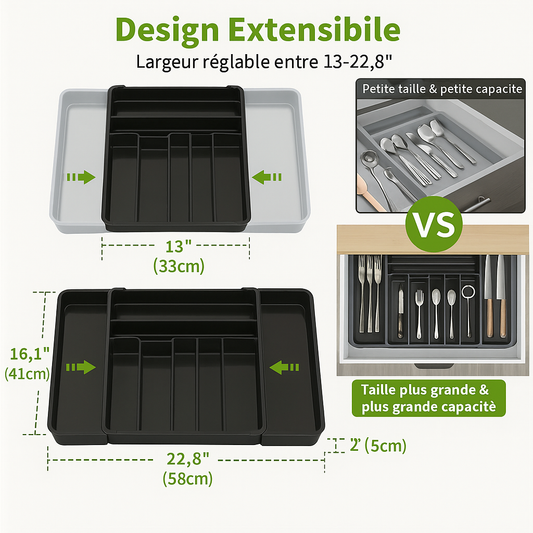 Organisateur de tiroir extensible en acier inoxydable