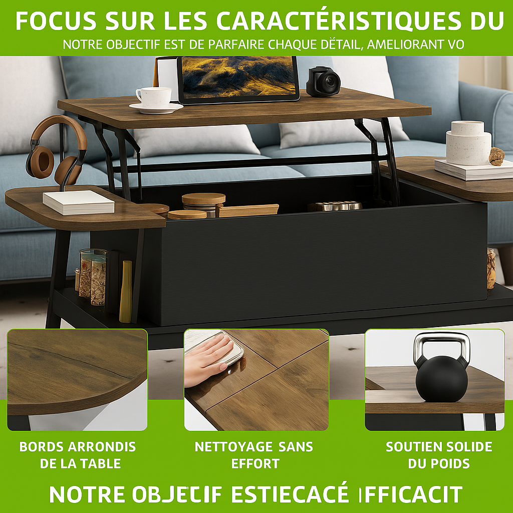 Table Basse Ovale 100 cm avec Plateau Relevable