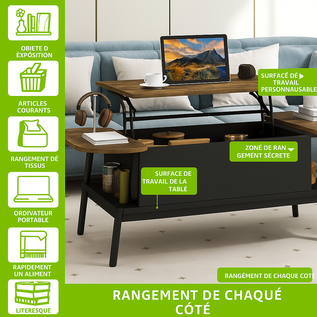 Table Basse Ovale 100 cm avec Plateau Relevable