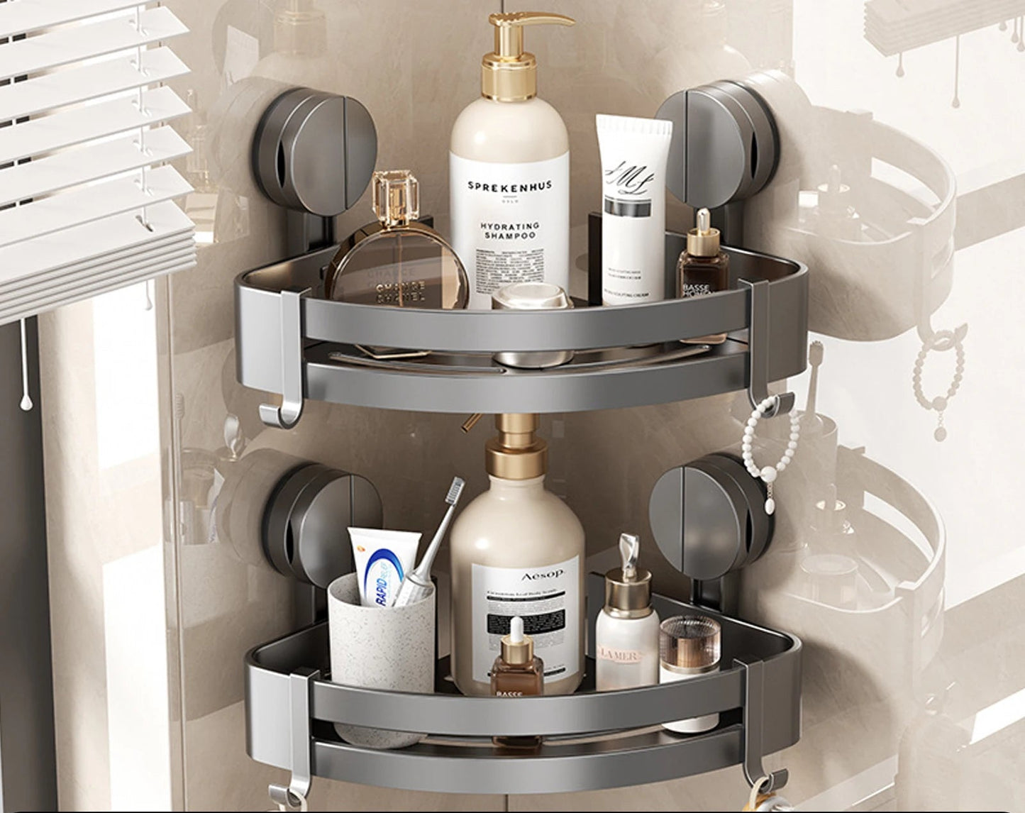 Étagère murale d’angle sans perçage pour salle de bain