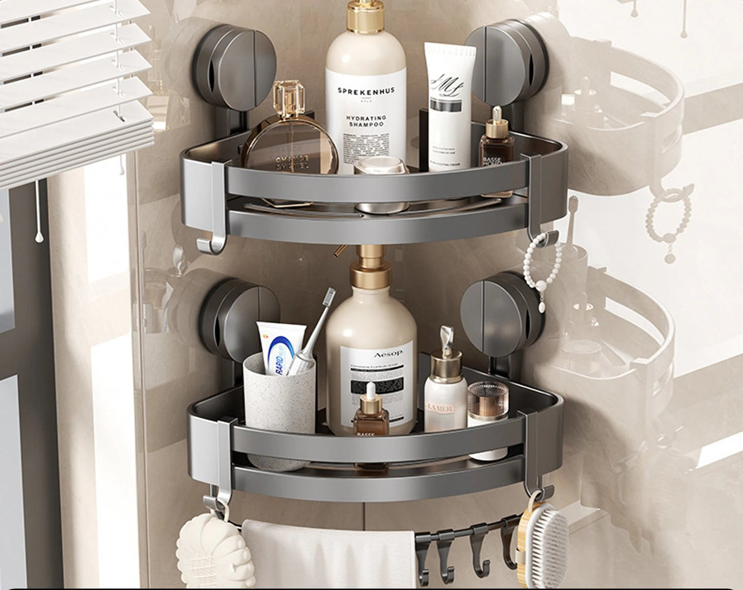 Étagère murale d’angle sans perçage pour salle de bain