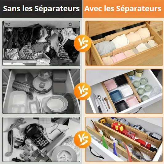 Séparateurs de tiroirs en bambou ajustables et extensibles