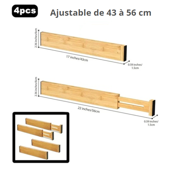 Séparateurs de tiroirs en bambou ajustables et extensibles