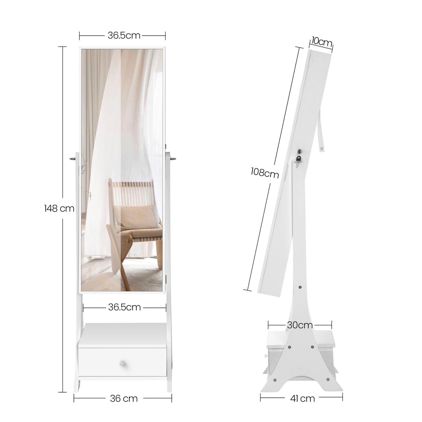 Armoire Bijoux LED avec Miroir Plein Pied