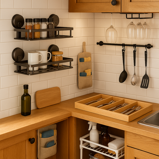Petites cuisines, grands rangements : 5 astuces futées pour tout organiser sans percer