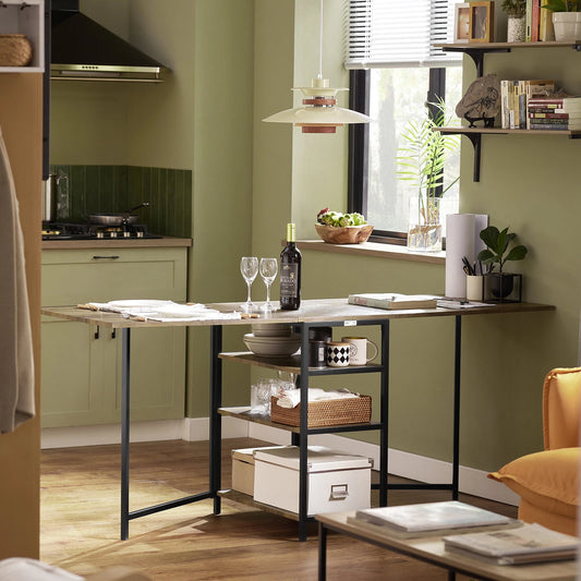 Table Pliante avec 3 Étagères Intégrées